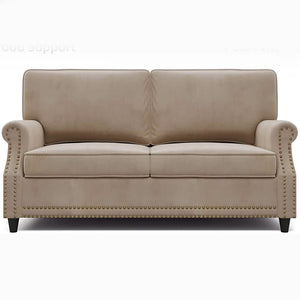 Velvet Roll Up Arm Chair Loveseat with Nail Head