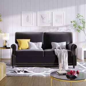 Velvet Roll Up Arm Chair Loveseat with Nail Head
