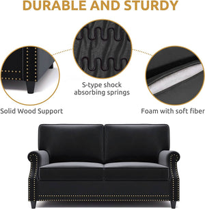 Velvet Roll Up Arm Chair Loveseat with Nail Head