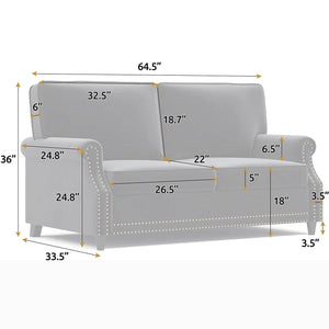 Velvet Roll Up Arm Chair Loveseat with Nail Head