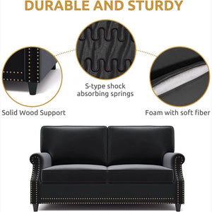 Velvet Roll Up Arm Chair Loveseat with Nail Head