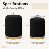 Velvet/Linen Fabric Storage Ottoman Set of 2-Black