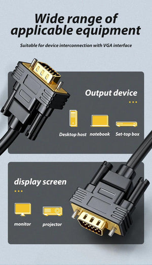 VGA Cable 1080P HD Male To Male Bold Extension Cable Cord Gold Plated Connectors Support 1080P Full HD For Computer Laptop Projector HDTV Monitor