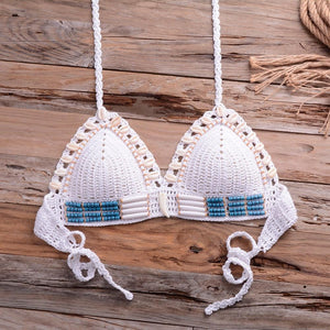 Vintage Blue Bikinis 2 Piece Halter Bikini Set Women High Waist Sequin Swimsuit  Set Handmade Crochet High Quality Swimsuit Women Push Up Swimwear Knitted Beach Wear Bathing Suit