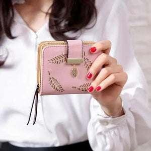 Vintage PU Leather Short Wallets Leaf Design Fashion Purse For Women Elegant Ladies Cute Zipper Purses Card Holders Women Wallet