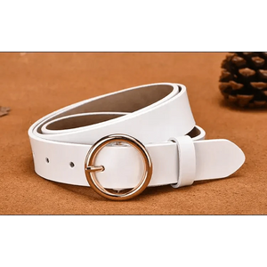 Vintage Simple Round Buckle Female Pin Leather Straps 105CM Belts For Women Unique Design Dresses Jeans Classic Round Waistband