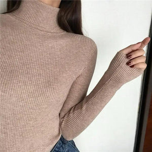 Vintage Style Autumn Winter Thick Sweater For Women Knitted Ribbed Pullover Sweater Long Sleeve Turtleneck Slim Jumper Soft Warm Pullover