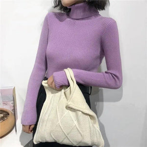 Vintage Style Autumn Winter Thick Sweater For Women Knitted Ribbed Pullover Sweater Long Sleeve Turtleneck Slim Jumper Soft Warm Pullover
