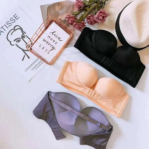 Vintage Style Front Closure Sexy Push Up Bra Women Invisible Bras Underwear Lingerie for Female Brassiere Strapless Seamless Bralette ABC Cup