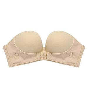 Vintage Style Front Closure Sexy Push Up Bra Women Invisible Bras Underwear Lingerie for Female Brassiere Strapless Seamless Bralette ABC Cup