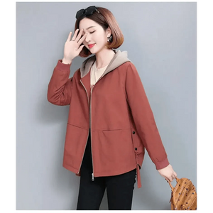 Vintage Style Women's Coat Hooded Jacket Long Sleeve Zipper Pockets Casual Windbreaker Basic Jackets Outerwear Plus Size 4XL E25
