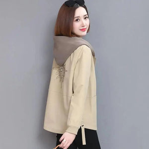 Vintage Style Women's Coat Hooded Jacket Long Sleeve Zipper Pockets Casual Windbreaker Basic Jackets Outerwear Plus Size 4XL E25