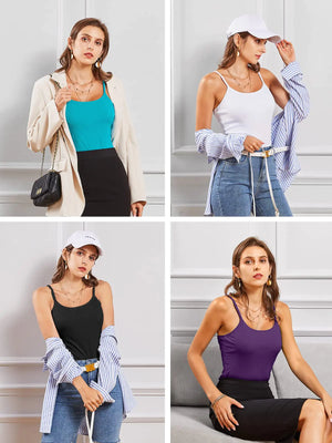 V FOR CITY Cotton Shelf Bra Camisoles Top for Women Adjustable Spaghetti Strap Tank Tops Basic Layer Camis 2 Pack Medium Black/Hot Pink