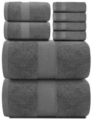 Luxury Dark Gray Bath Towel Set 8 Pcs Combed Cotton 700GSM Hotel Quality