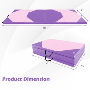 10' x 4' x 2" Folding Exercise Mat with Hook and Loop Fasteners-Pink