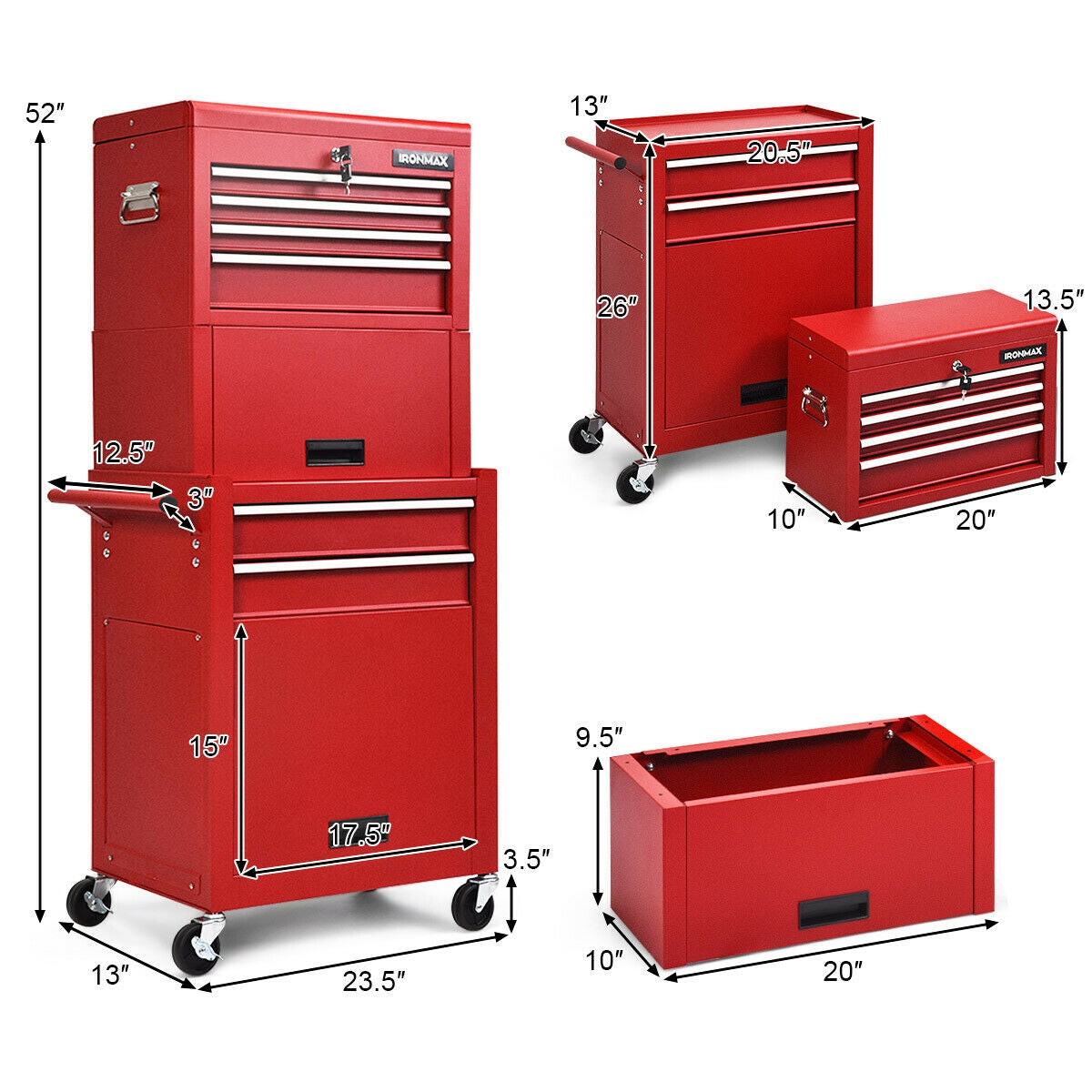6-Drawer Tool Chest with Heightening Cabinet-Black