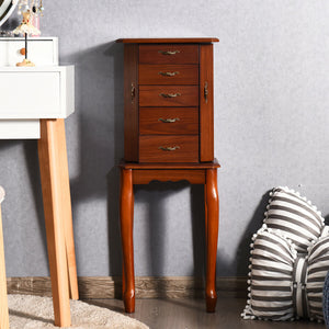 Large Storage Capacity Jewelry Cabinet with 5 Drawers-Walnut
