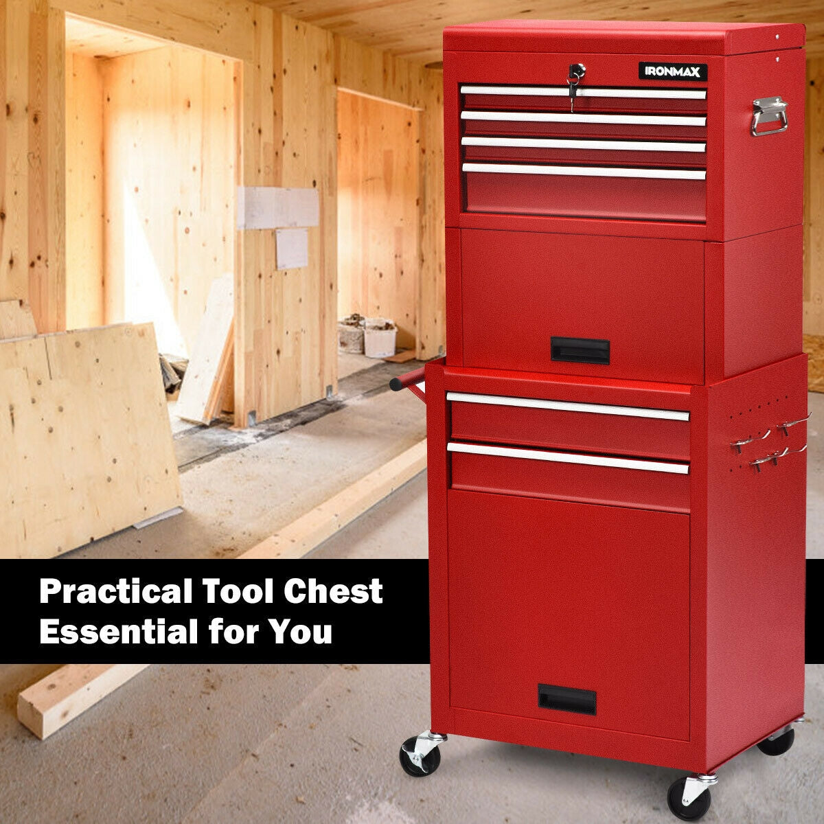 6-Drawer Tool Chest with Heightening Cabinet-Black