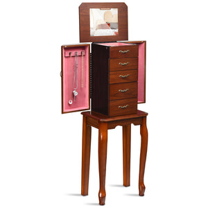 Large Storage Capacity Jewelry Cabinet with 5 Drawers-Walnut