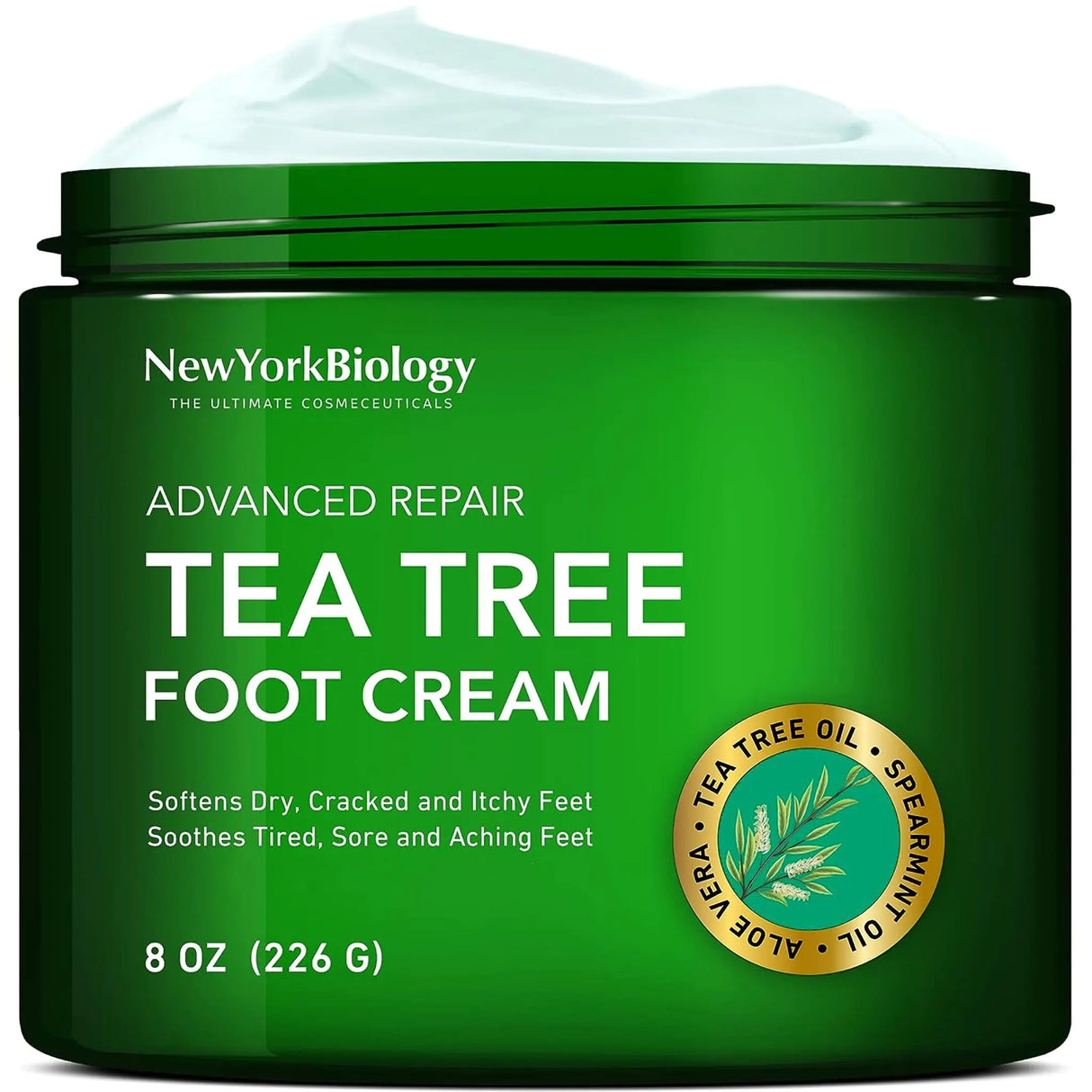 New York Biology Tea Tree Oil Foot Cream for Dry Cracked Feet, Athletes Foot, Nail Fungus, Jock Itch, Ringworm, Cracked Heels and Itchy Skin - Foot Cream - 8 oz Tea Tree - 8.00 Ounce (Pack of 1) 8.00 Ounce (Pack of 1)