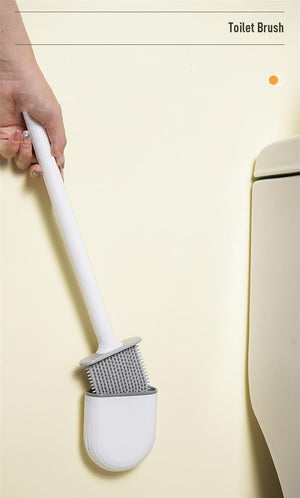 Wall-Mounted Silicone Toilet Brush Wash Toilet Accessories With Holder Soft Bristles Brushes Set Bathroom Cleaning Tool Toilet Brush Set Silicone Toilet Brush With Holder Wall Mounted With Toilet Bowl Brush And Holder Bendable Brush Head Holder