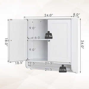 Wall Mounted Bathroom Storage Medicine Cabinet with Towel Bar-White