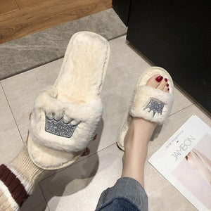 Warm Fluffy Slippers Women Faux Fur Slipper Indoor Floor Slides Flat Soft Furry House Warm Comfortable Fuzzy Furry Bedroom Slippers Indoor Cozy Memory Foam Anti-Slip Flip Flops