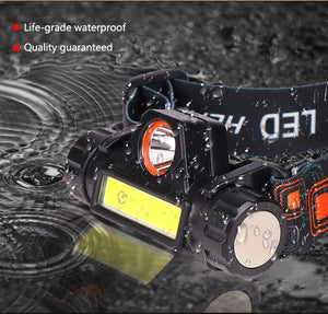 Waterproof 2 Light Mode USB LED Headlight With Magnet Rechargeable Headlamp Built-in 18650 Battery Flashlight  COB Work Light For Outdoor Camping Cycling Fishing Headlamp Flashlight