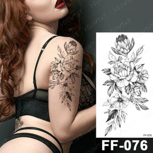 Waterproof Temporary Black Tattoo Sticker Peony Flower Snake Sketch Luxury Big Tattoo For Womens