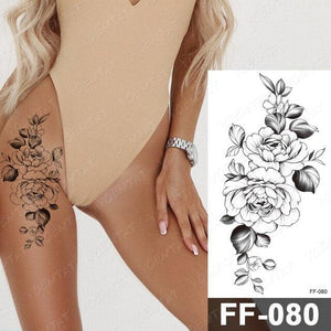 Waterproof Temporary Black Tattoo Sticker Peony Flower Snake Sketch Luxury Big Tattoo For Womens