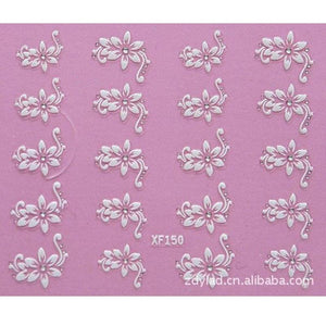 Waterproof Water Transfer Nails Art Sticker Fashion 3D Flower Design Girl And Women Manicure Tools Nail Decoration Decals Decorations Luxurious Nail Art Decoration White Feather Lace Flower Leaf Carving Design Exquisite Pattern Nail Art Supplies