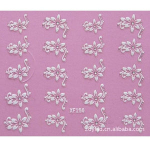 Waterproof Water Transfer Nails Art Sticker Fashion 3D Flower Design Girl And Women Manicure Tools Nail Decoration Decals Decorations Luxurious Nail Art Decoration White Feather Lace Flower Leaf Carving Design Exquisite Pattern Nail Art Supplies