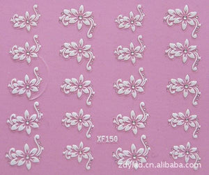 Waterproof Water Transfer Nails Art Sticker Fashion 3D Flower Design Girl And Women Manicure Tools Nail Decoration Decals Decorations Luxurious Nail Art Decoration White Feather Lace Flower Leaf Carving Design Exquisite Pattern Nail Art Supplies