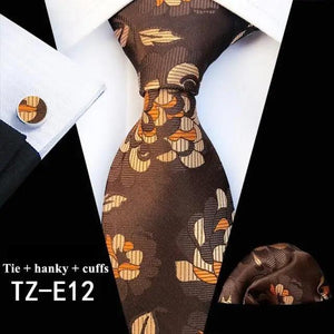 Wedding Bridegroom Floral Print Silk Necktie With Cufflinks Set Fashion High Quality Necktie Set For Men