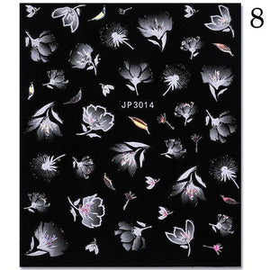 White Embossed Flower Lace 5D Sticker Decal Wedding Nail Art Designs Floral Flower Transfer Decal  Geometry  3D Wave Design Decoration for Women Girls Tape Nail Art Stickers Decal Decoration Geometry Transfer Decals Nail Art Decorations Decoration Decal