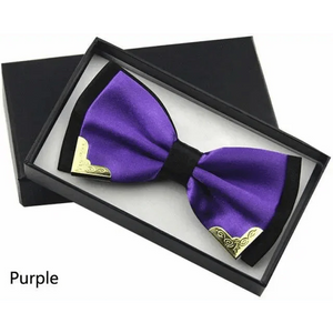 White Men Elegant Polyester Butterfly Bowtie Metal Corners Wedding Bowtie Party Bow Ties