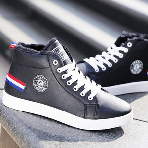 White Men Winter Plush Shoes Boys Comfort Sneakers Leather High Top Sneakers Trendy Style Casual Shoes Fashion Sneakers Breathable Comfort Walking Shoes For Mens