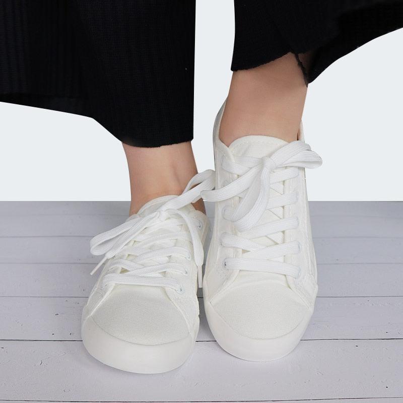 White Summer Womens Sneakers Trainers White Leather Canvas Shoes Tenis Classic Casual Cotton Slip On Canvas Comfortable Walking Flats Sneakers