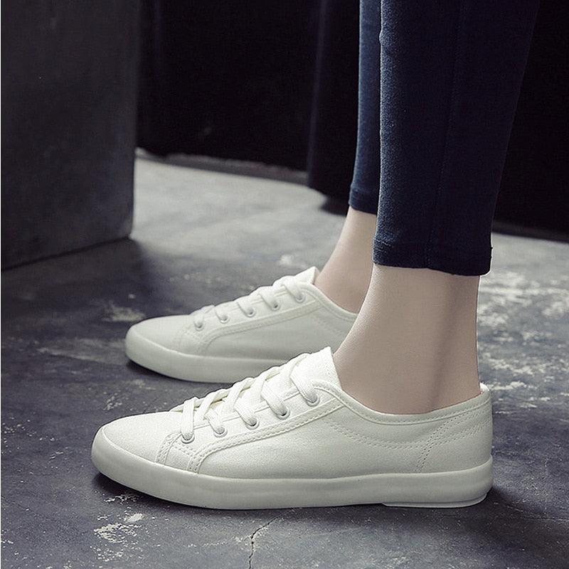 White Summer Womens Sneakers Trainers White Leather Canvas Shoes Tenis Classic Casual Cotton Slip On Canvas Comfortable Walking Flats Sneakers