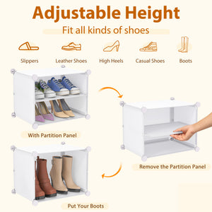 12-Cube 48 Pairs Portable Shoe Shelves with Hook-White
