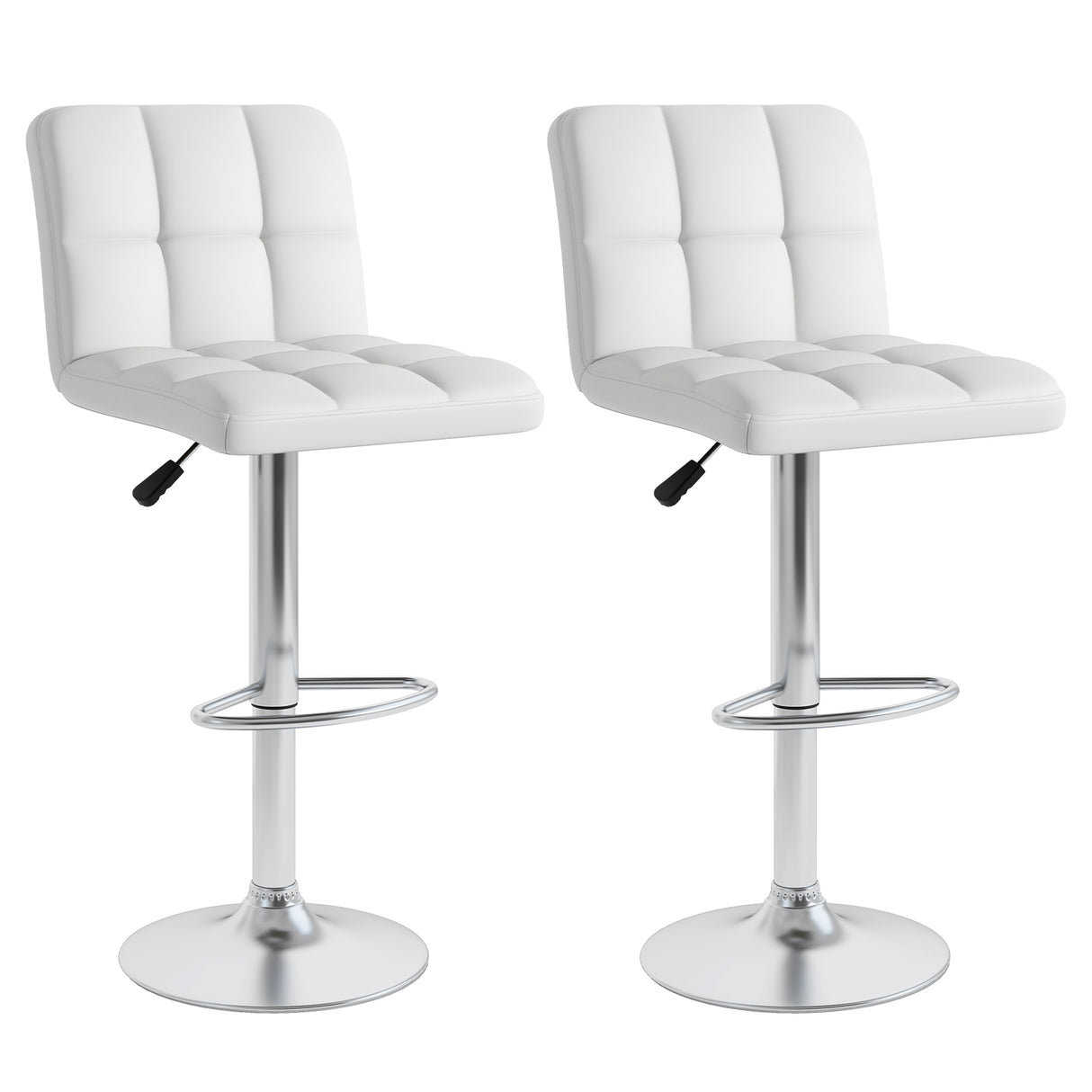Set of 2 Square Swivel Adjustable PU Leather Bar Stools with Back and Footrest-Black