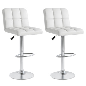 Set of 2 Square Swivel Adjustable PU Leather Bar Stools with Back and Footrest-Black