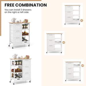 Rolling Kitchen Island Utility Storage Cart with 3 Large Drawers-Black