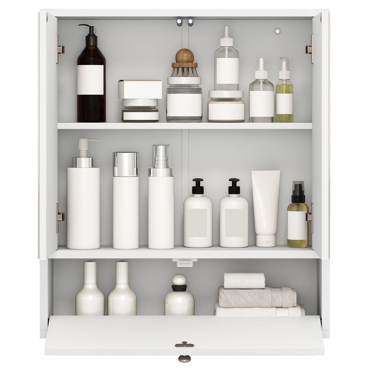 Double Door Wall-Mounted Bathroom Mirrored Medicine Cabinet-White