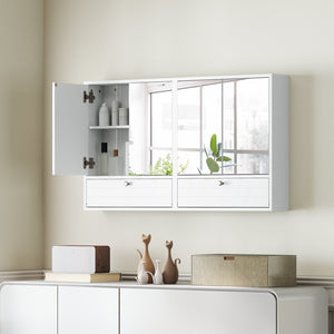 Double Door Wall-Mounted Bathroom Mirrored Medicine Cabinet-White
