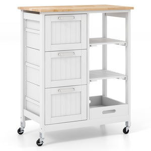Rolling Kitchen Island Utility Storage Cart with 3 Large Drawers-Black