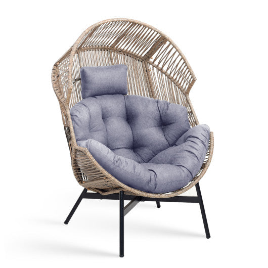 Wicker Oversized Egg Style Chair with Cushions and Headrest-Gray