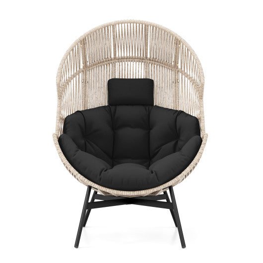 Wicker Oversized Egg Style Chair with Cushions and Headrest-Black