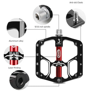 Wide Flat Mountain Road Cycling Bicycle Bike Pedal 3 Sealed Bearings 9/16 in Aluminum With Removable Antiskid Cleats Mountain Bike Pedal Platform Flat Bicycle Pedals Aluminum Alloy Non-Slip Metal Bike Pedals With 3 Bearings For Road