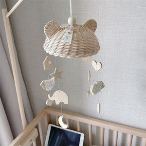Wind Chime With Wooden Pendant Kids Room Decoration Wall Hanging Ornaments Clouds and Stars Sooth Pendant Toy  Nursery Decoration Gift for Newborn Boys and Girls
